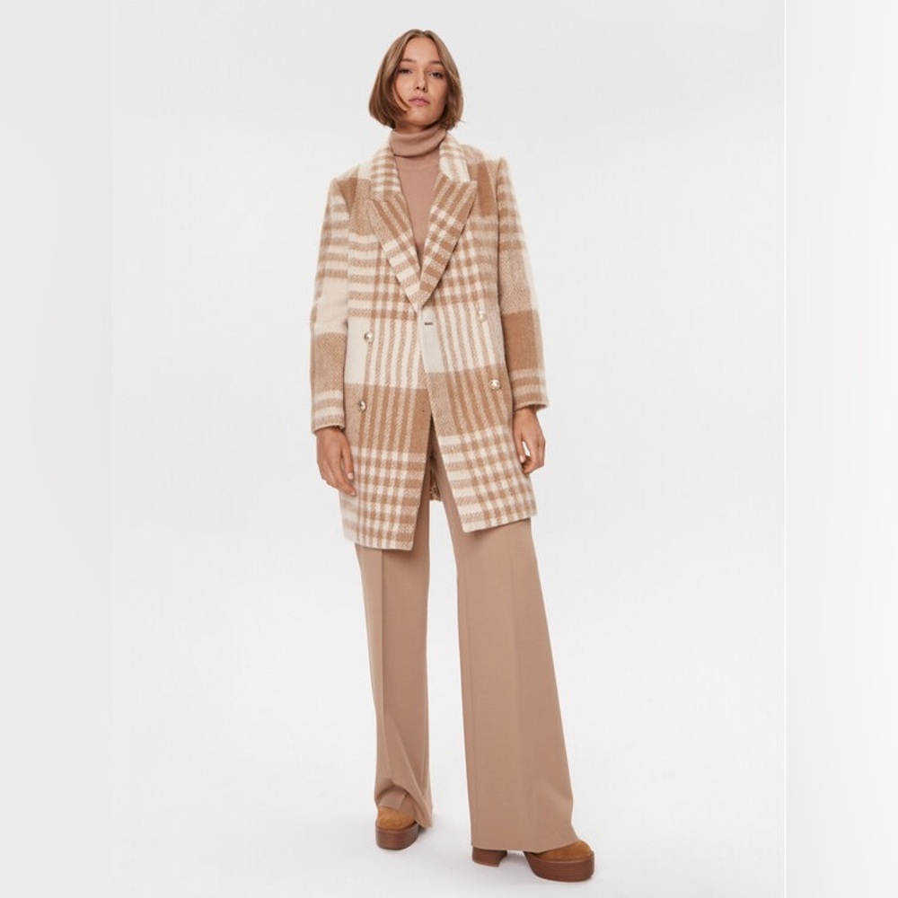 Guess Beige Cream Wool Plaid Double-Breasted Coat Sz XS - Picture 9 of 11